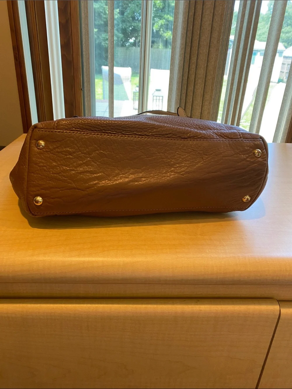 Michael Kors Tan Brown Pebbled Leather Tote with Gold MK Charm